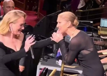 Imagem de Adele emocionada ao encontrar Celine Dion.