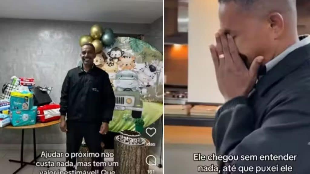 Chá de Fralda surpresa emociona porteiro em Belo Horizonte.