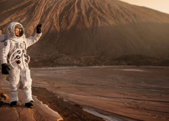 Astronauta em Marte representando matéria da Nasa.