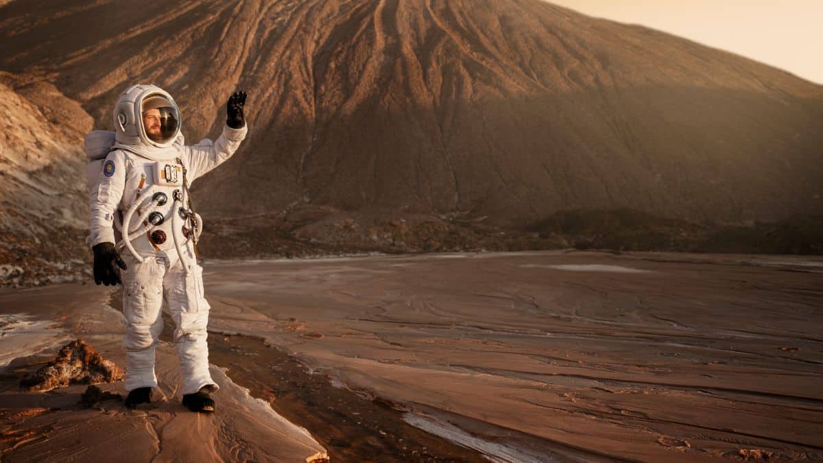 Astronauta em Marte representando matéria da Nasa.