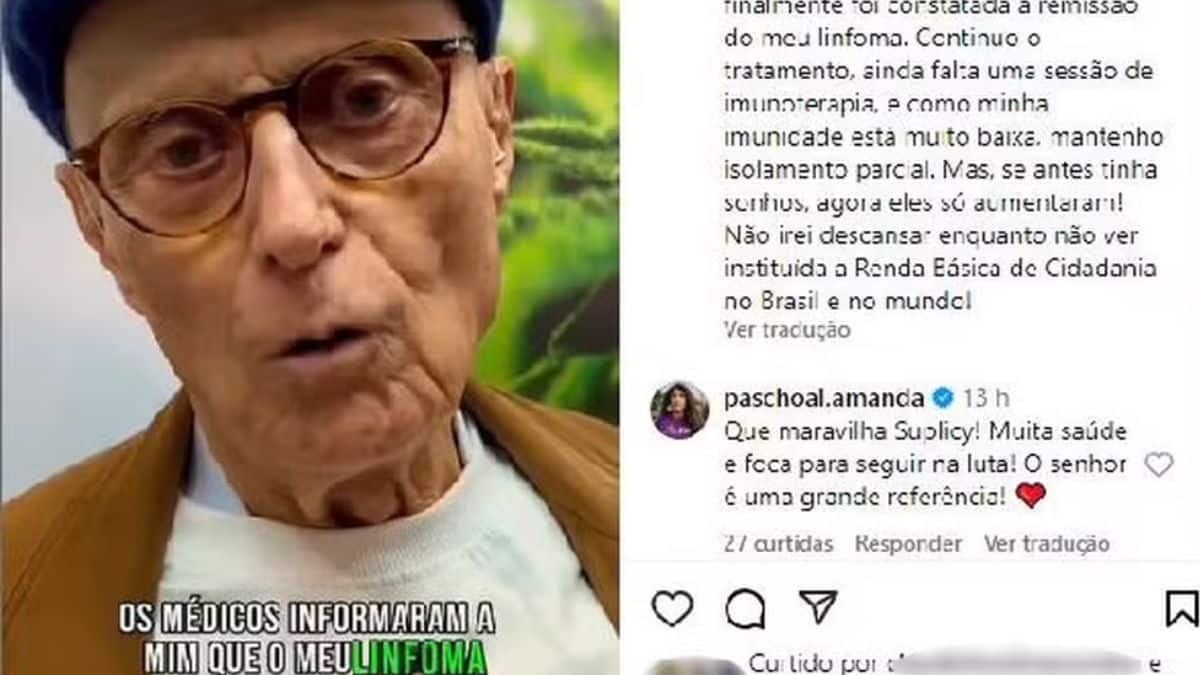 Eduardo Suplicy anuncia remissão de câncer linfático em publicação no Instagram, destacando gratidão e compromisso com a Renda Básica.