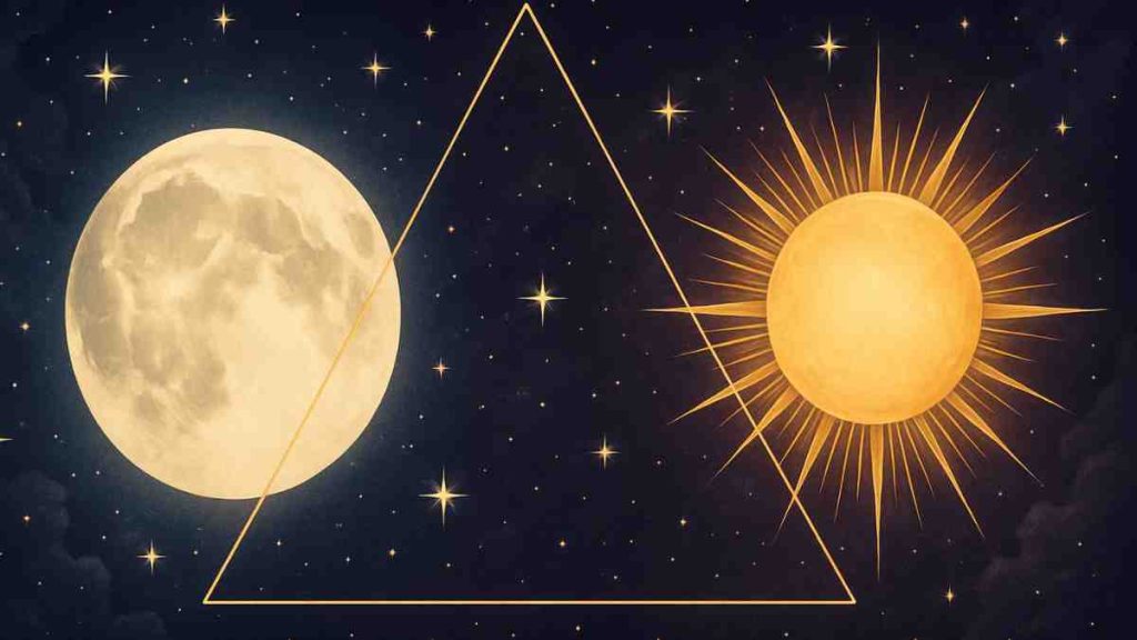 ilustração do trígono da Lua com o Sol, uma das previsões astrológicas da semana