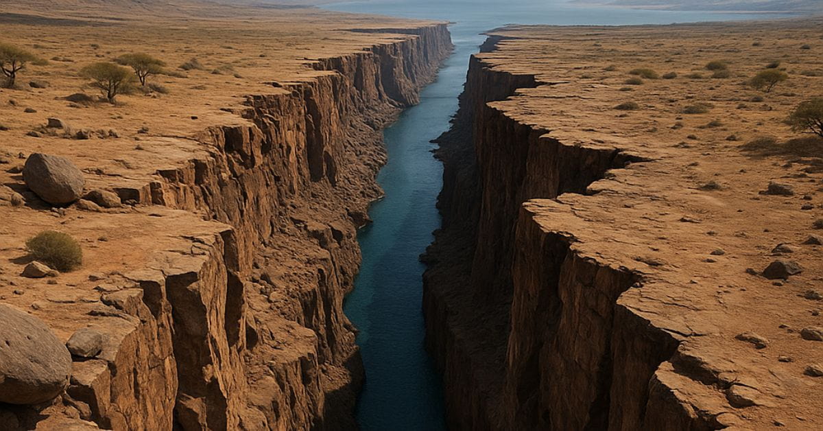 Rachadura no solo avança por campo seco no leste da África, indicando processo geológico ligado à formação de novo oceano