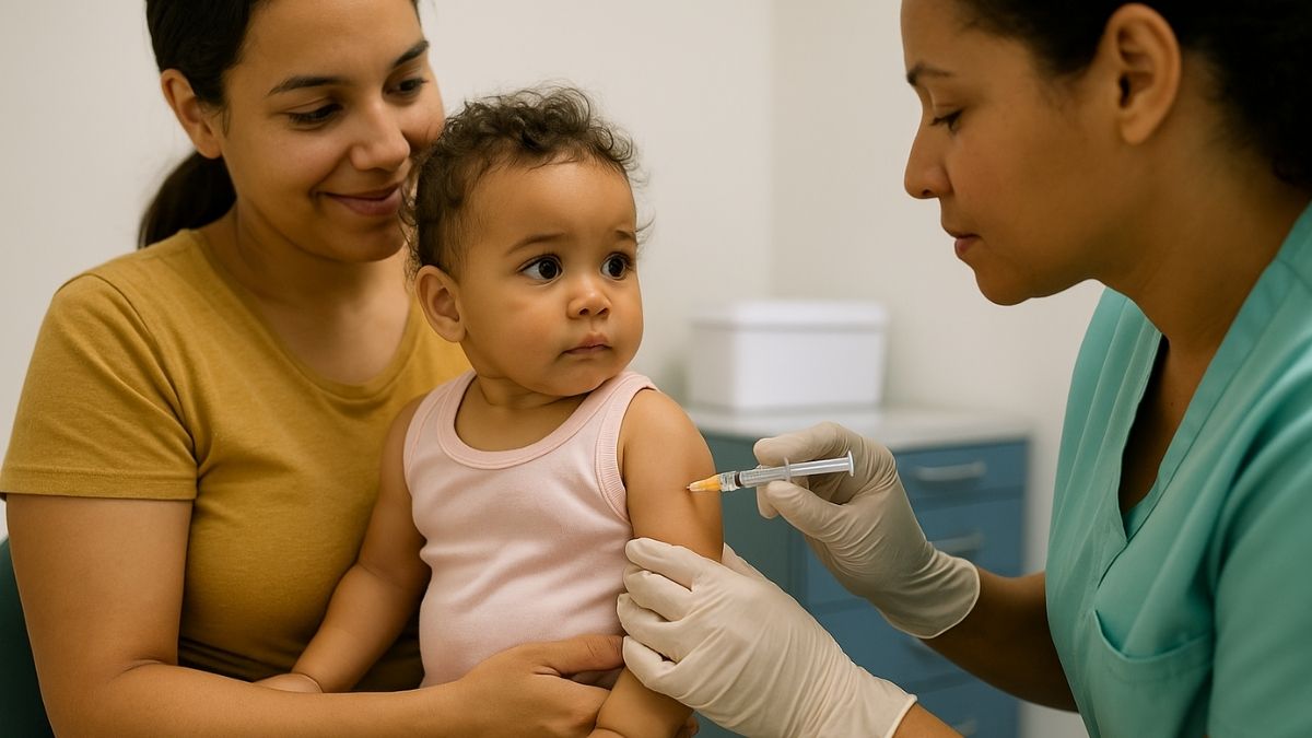 Criança sendo imunizada com a vacina da meningite pelo SUS