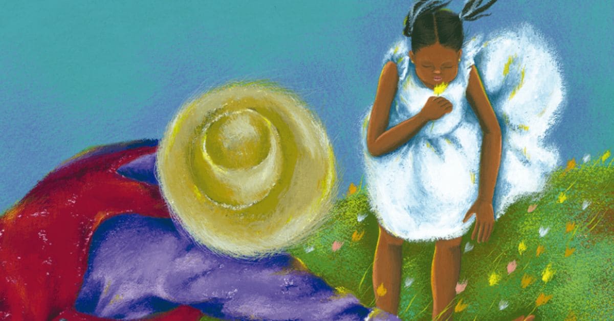 menina segurando uma flor ao lado de uma pessoa no campo, simbolizando livros infantis sobre inclusão