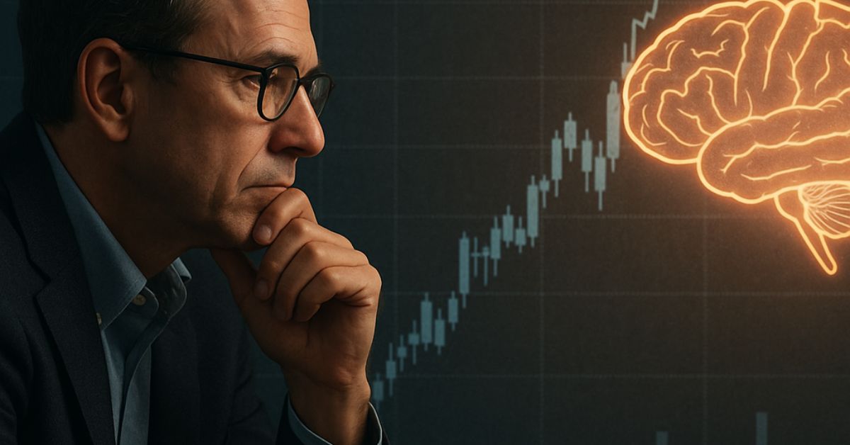 Representação da psicologia do investidor e da importância do controle emocional para decisões financeiras equilibradas.”