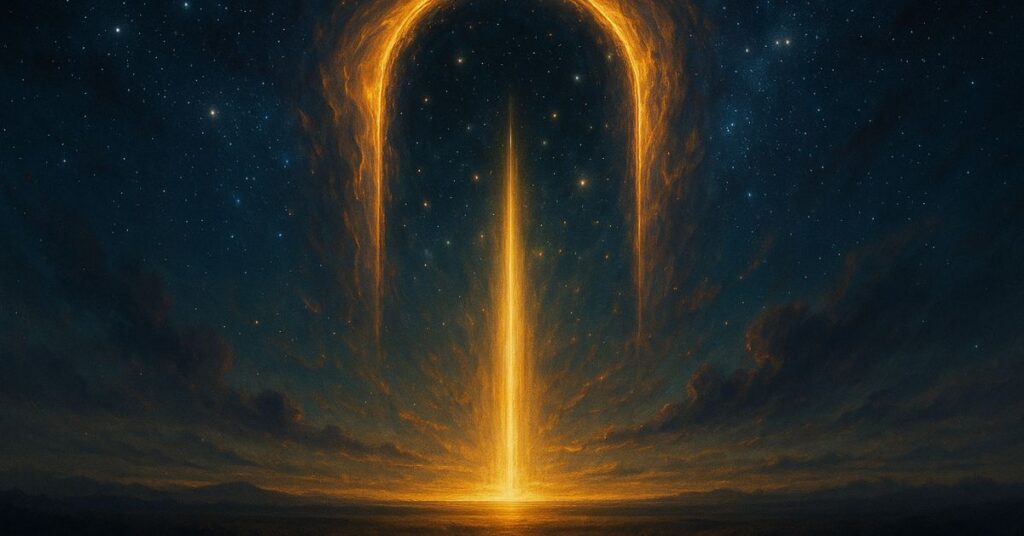 luz dourada atravessando o céu estrelado, simbolizando a numerologia do Portal 11/11 e seu significado espiritual.