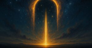 luz dourada atravessando o céu estrelado, simbolizando a numerologia do Portal 11/11 e seu significado espiritual.