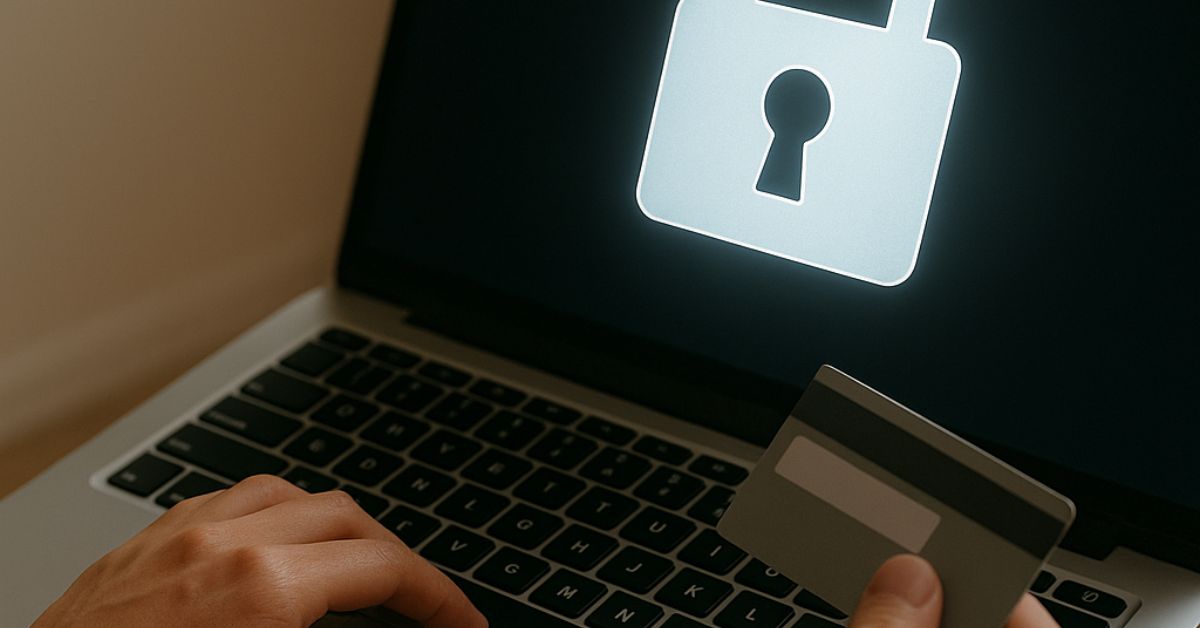 segurança digital na Black Friday — pessoa faz compra online com proteção de dados.