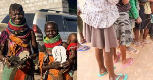 crianças africanas recebem chinelos em ação solidária da ONG Legenda (com crédito, sem mencionar a imagem, seguindo o padrão solicitado):