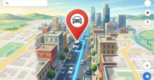 Google Maps para carro mostrando o local onde o veículo foi estacionado em uma cidade