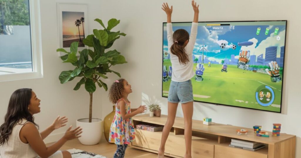 ogos ativos de presente estimulando crianças a se movimentarem em casa