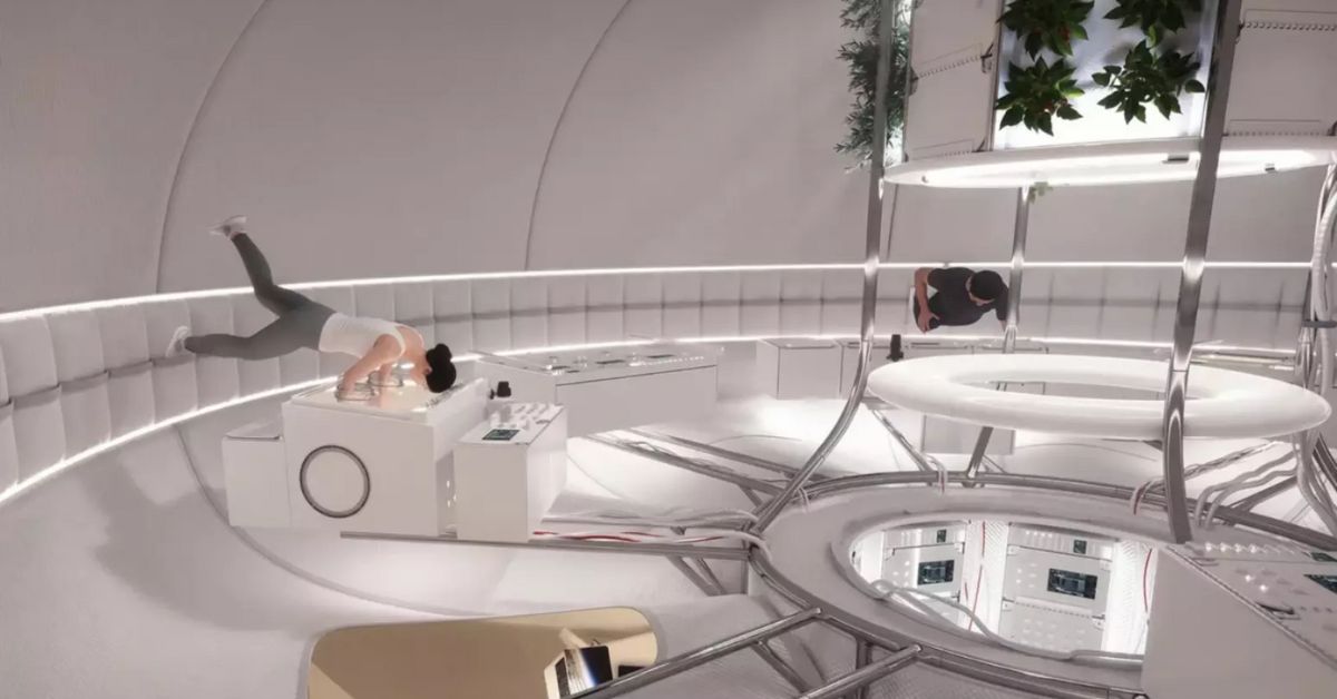 estação espacial expansível com interior inflável e tripulação em microgravidade