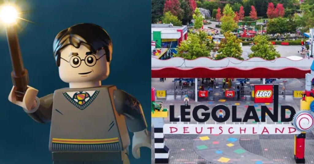 Personagem LEGO do Harry Potter ao lado da entrada da Legoland Alemanha, onde está previsto o hotel LEGO do Harry Potter