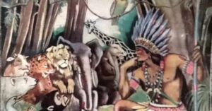 personagem natalino brasileiro Vovô Índio em ilustração histórica dos anos 1930