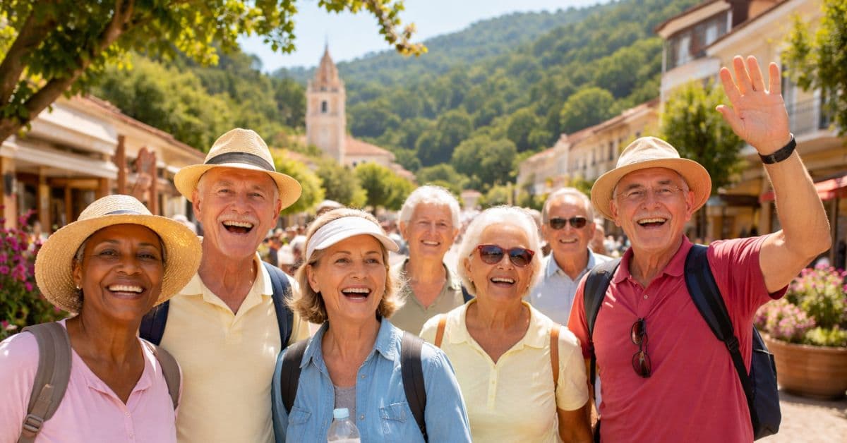 Grupo de idosos em viagem do Turismo 60+ em destino paulista