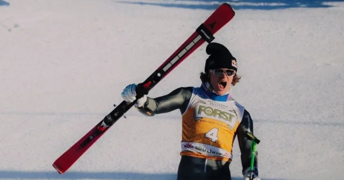 Lucas Pinheiro Braathen comemora resultado no esqui alpino antes da Olimpíada de Inverno