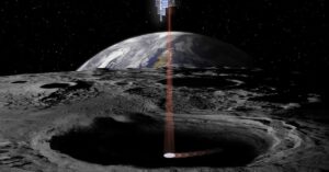 Representação do polo sul lunar com cratera sombreada associada à presença de água na Lua