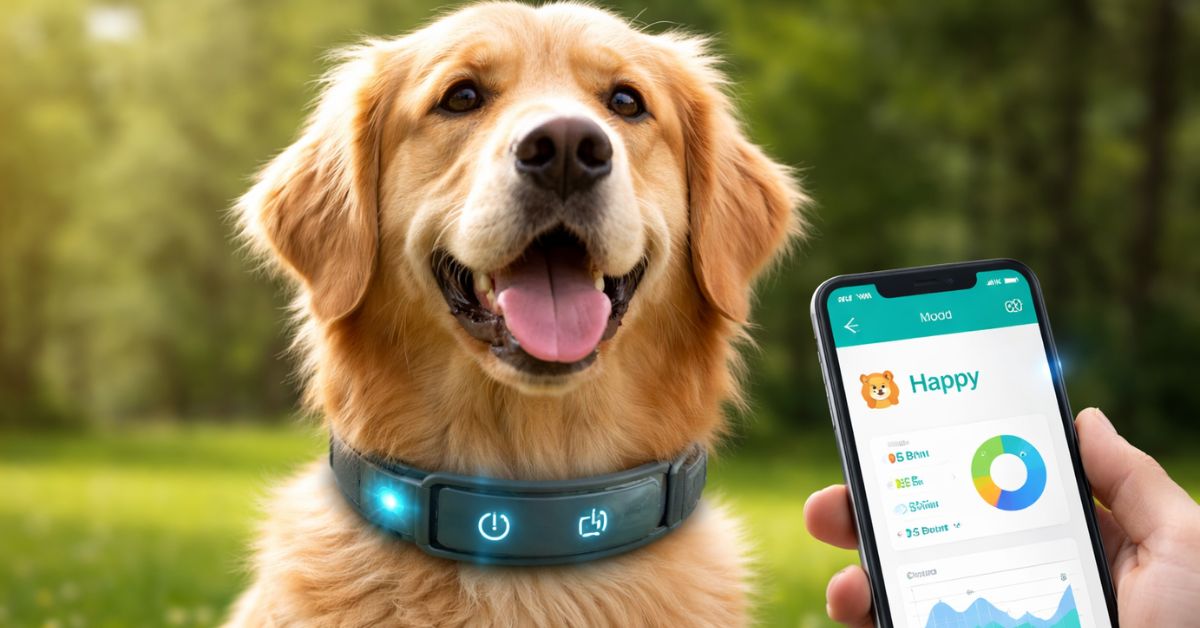 coleira inteligente em cão com tecnologia de inteligência artificial