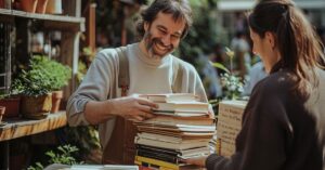 mercado de livros no Brasil em livraria com leitores