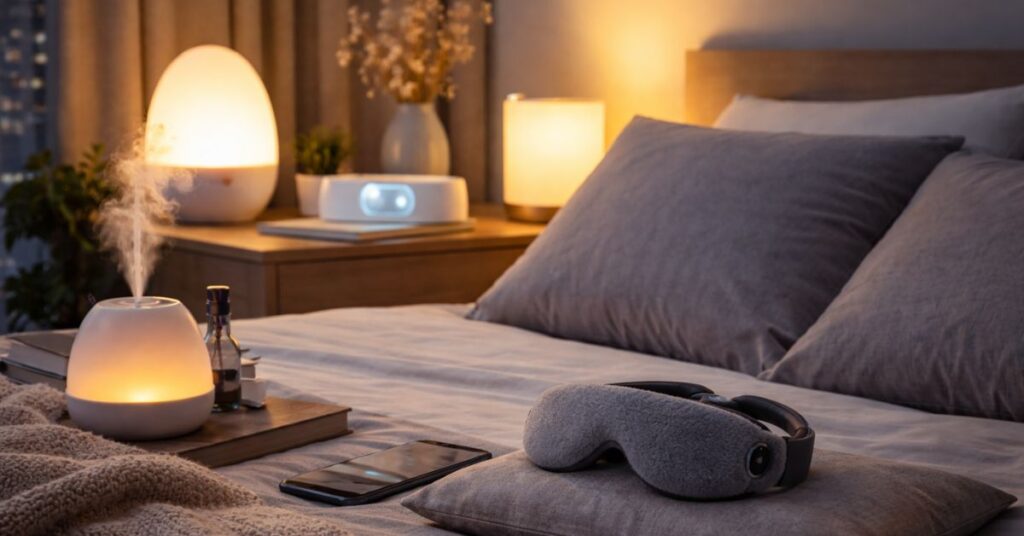 produtos para melhorar o sono em um quarto aconchegante