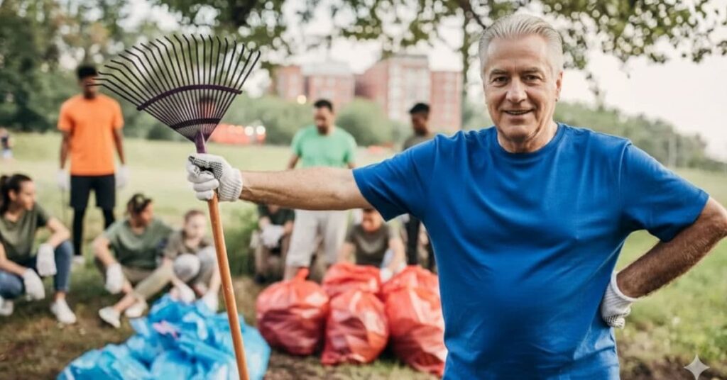 ttrabalho voluntário para idosos em ação comunitária ao ar livre