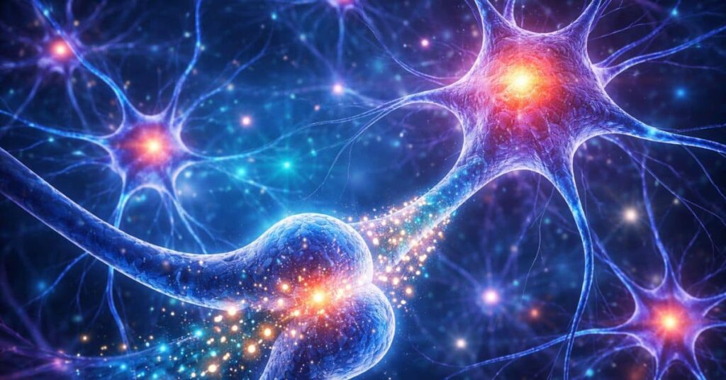 amor à primeira vista representado por neurônio dopaminérgico liberando dopamina