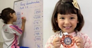 Menina brasileira de 4 anos com medalha da olimpíada internacional de matemática