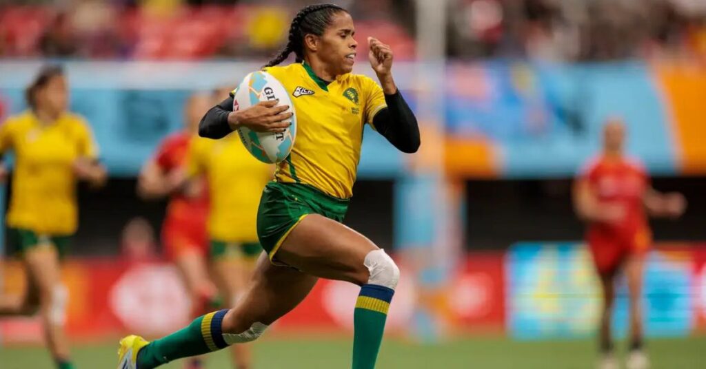 Thalia Costa em jogo da seleção feminina destacando o rugby brasileiro no circuito mundial