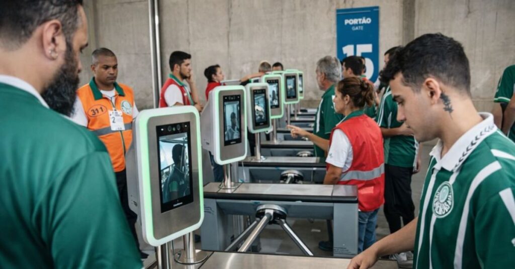Torcedores acessam estádio com reconhecimento facial nos estádios em catracas digitais