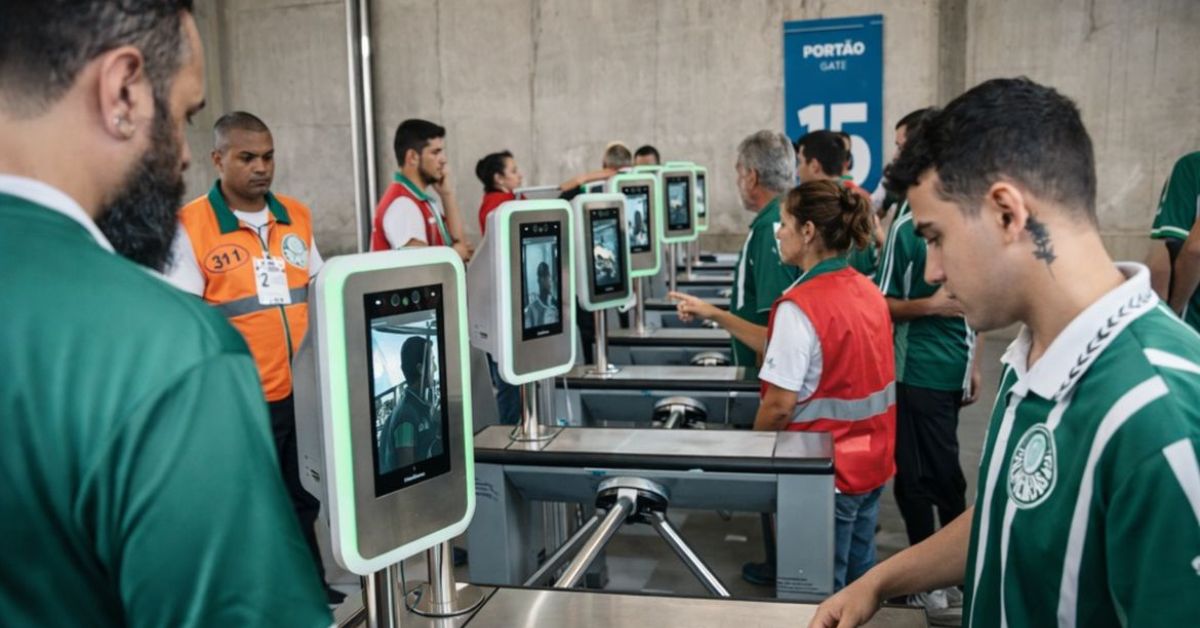 Torcedores acessam estádio com reconhecimento facial nos estádios em catracas digitais