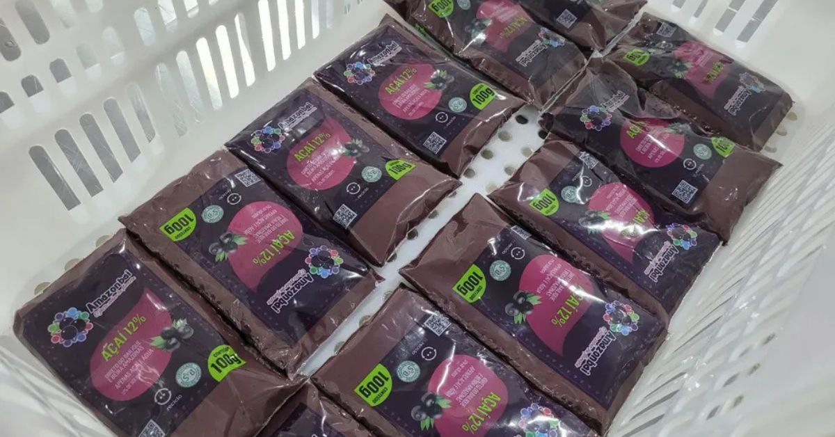 Pacotes de açaí da cooperativa Amazonbai, do Amapá, que serão exportados para a China até 2031