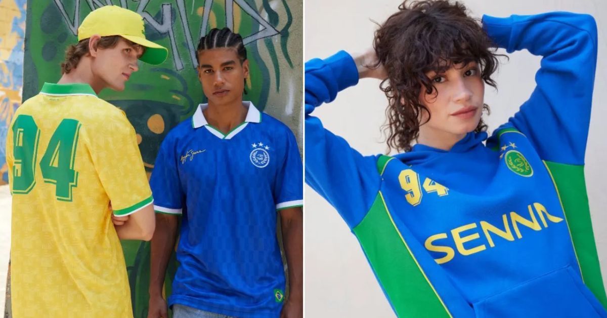 Modelos usam peças da coleção Ayrton Senna anos 90 inspirada no tetra de 1994 e na nostalgia esportiva brasileira