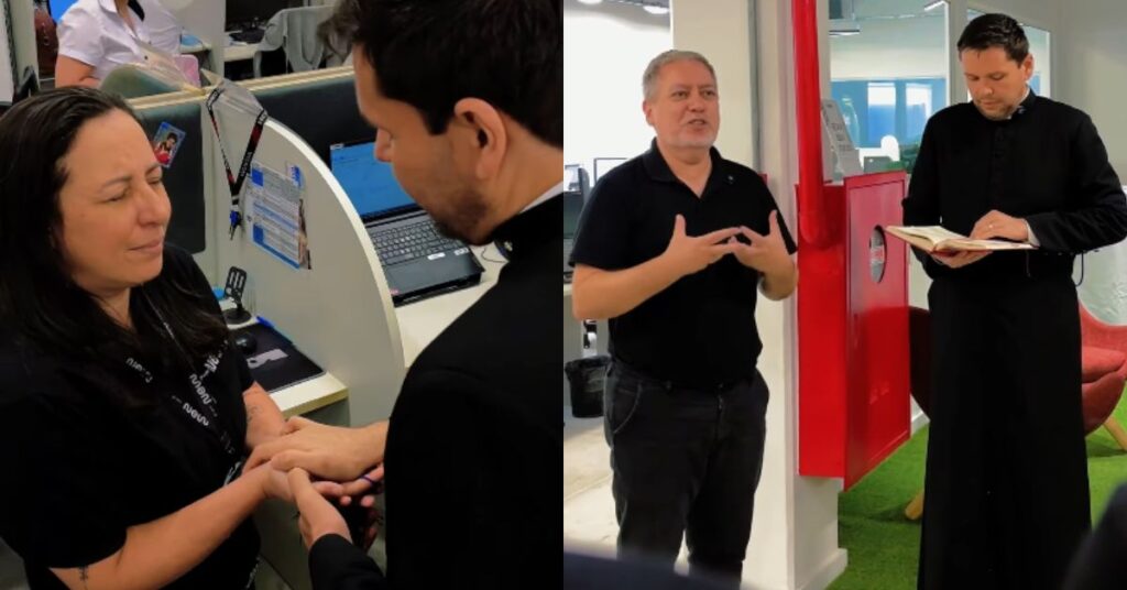 Padre Helano Samy realiza bênção em novo espaço do Grupo New durante encontro com colaboradores