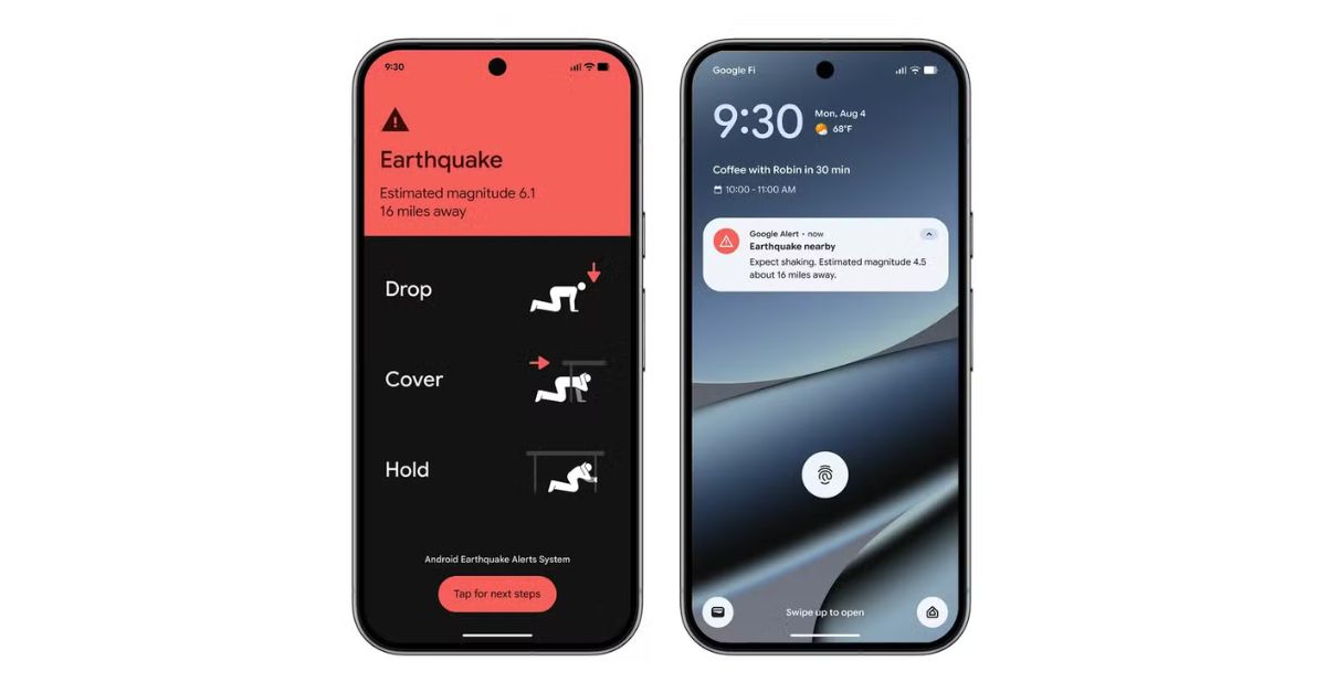 Tela de celulares Android exibindo o alerta sísmico na Venezuela com aviso antecipado de terremoto e orientações de proteção aos usuários.
