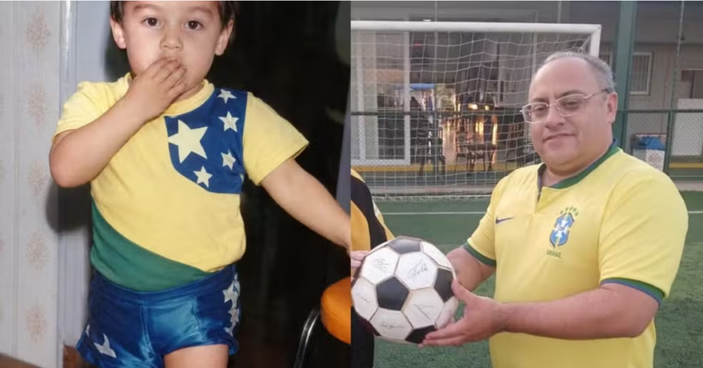 João ganhou a bola quando tinha apenass 8 anos e guardou a peça até hoje, praticamente intacta.