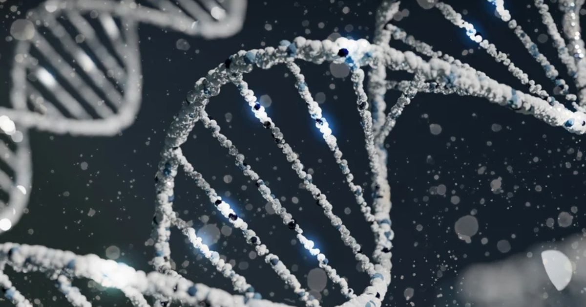 Representação do DNA usada em pesquisa de edição genética de embriões para prevenção de doenças hereditárias
