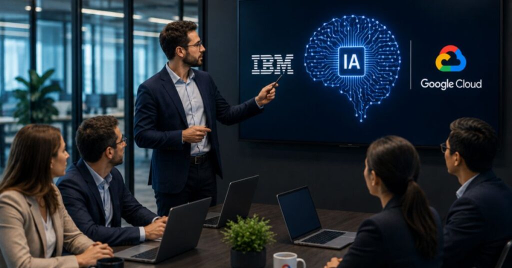 Executivos apresentam parceria entre IBM e Google Cloud para acelerar o uso de inteligência artificial nas empresas e ampliar automação corporativa.