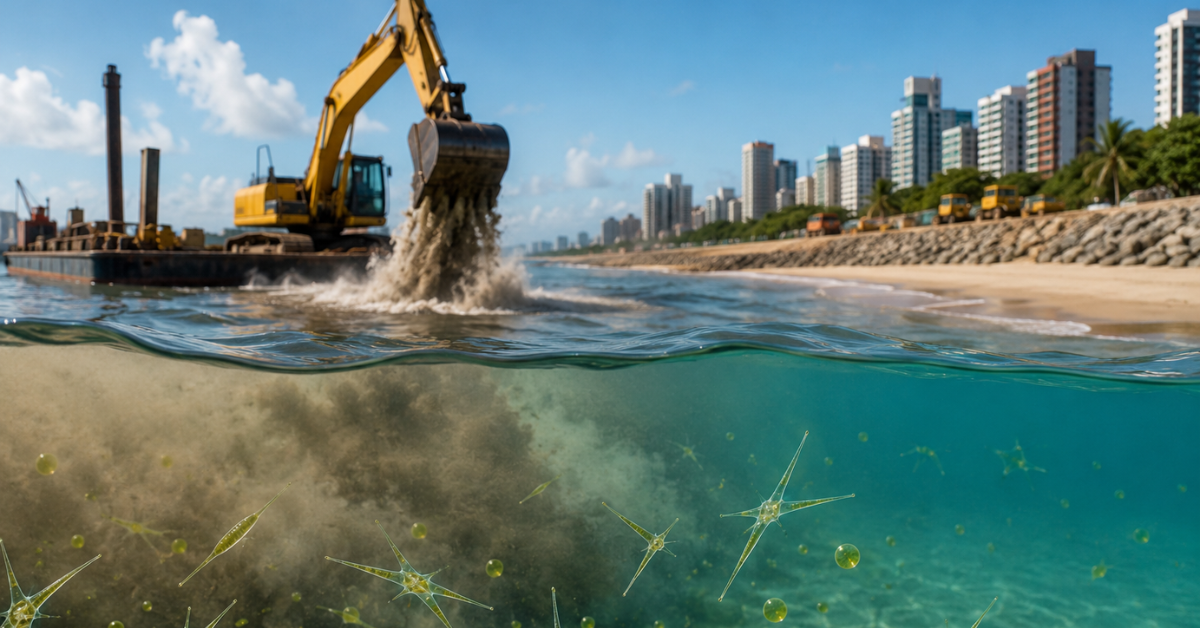 Pesquisa mostra que microalga ajuda a acompanhar os efeitos de obras no litoral e pode ampliar o monitoramento ambiental de áreas costeiras.