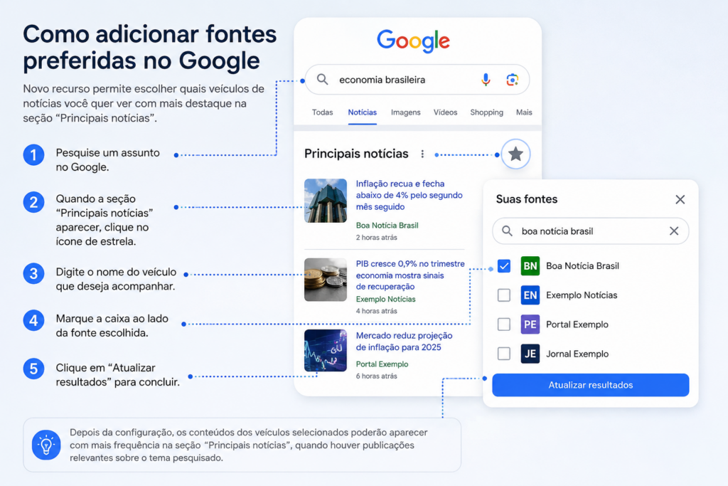 O novo recurso do Google permite que você encontre o Boa Notícia Brasil