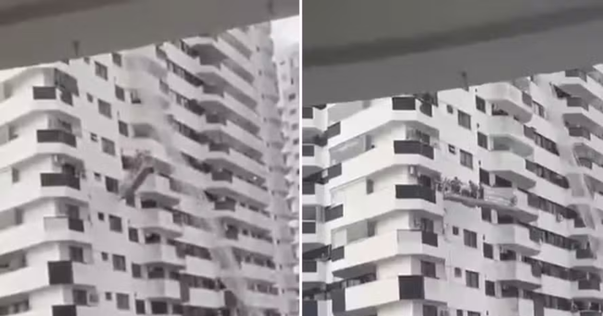Diarista salva operários ao improvisar uma corda durante a ventania que atingiu a Barra da Tijuca, no Rio de Janeiro.