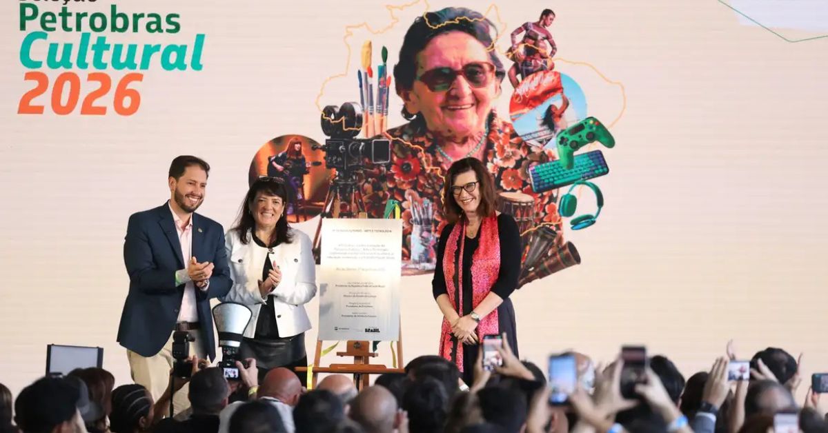 Autoridades participam do lançamento da Petrobras Cultural 2026, edital que destina R$ 270 milhões para projetos culturais em todo o Brasil.