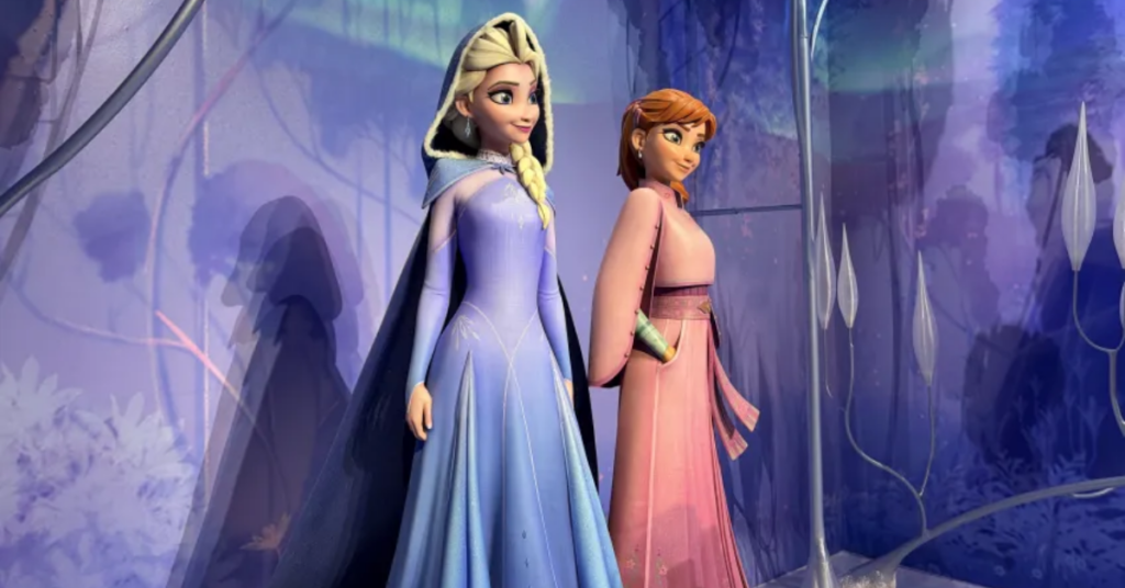 Personagens de Frozen, incluindo Anna, Elsa, Olaf e Kristoff, em material de divulgação da franquia.
