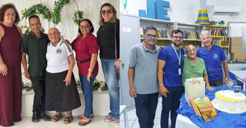 Iracema Morais, de 91 anos, em ambiente escolar no Rio Grande do Norte.