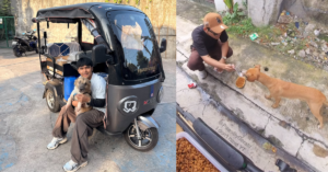Homem transforma triciclo em refeitório móvel para animais de rua