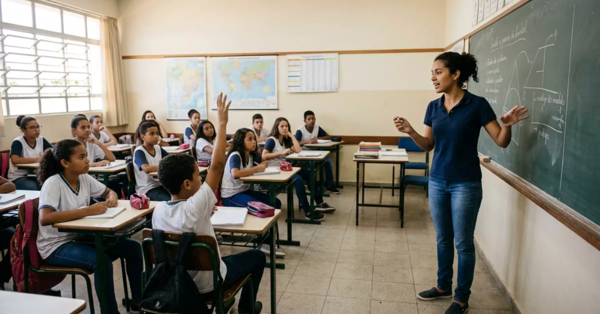 Estudantes de licenciatura participam de atividade em escola pública.
