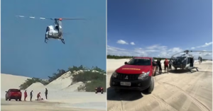Bombeiros montam operação por terra e pelo ar para resgatar turista ferida em Jericoacoara