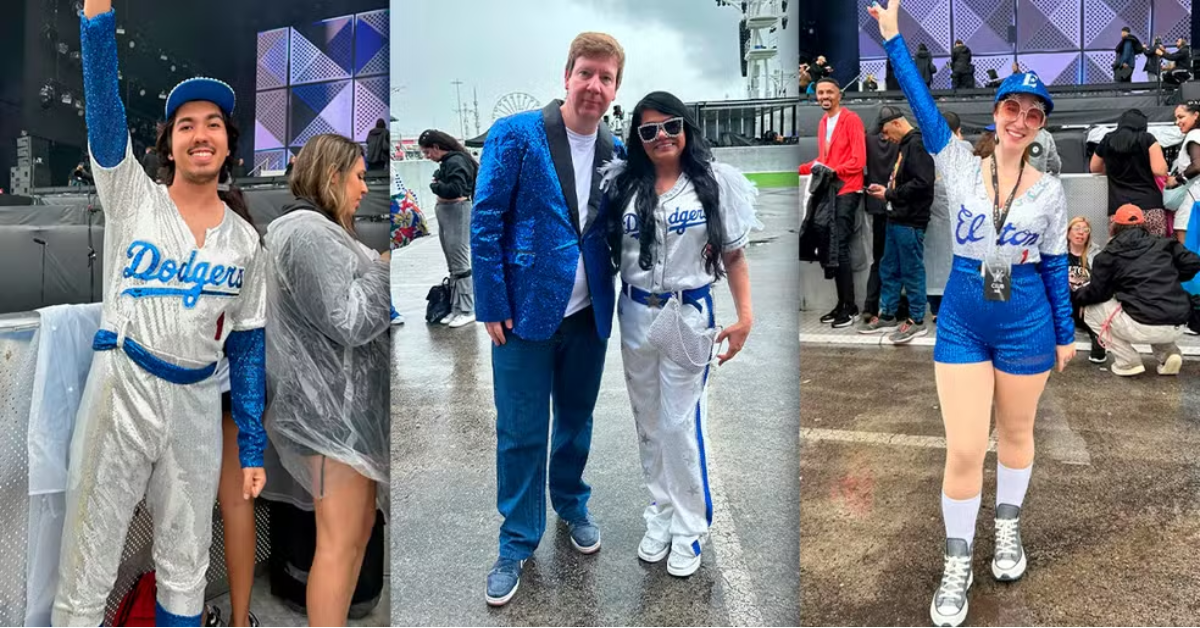Fãs de Elton John usam roupas e acessórios inspirados no cantor durante o Rock in Rio 2026.