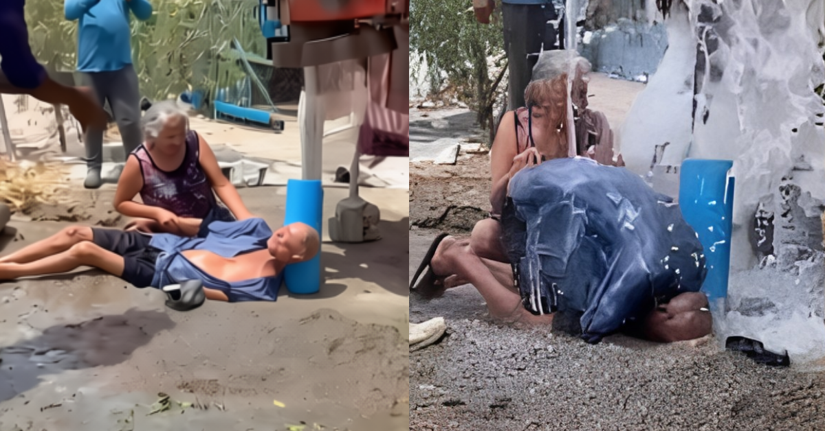 Casal de idosos comemora ao ver água surgir durante perfuração de poço no Sertão.