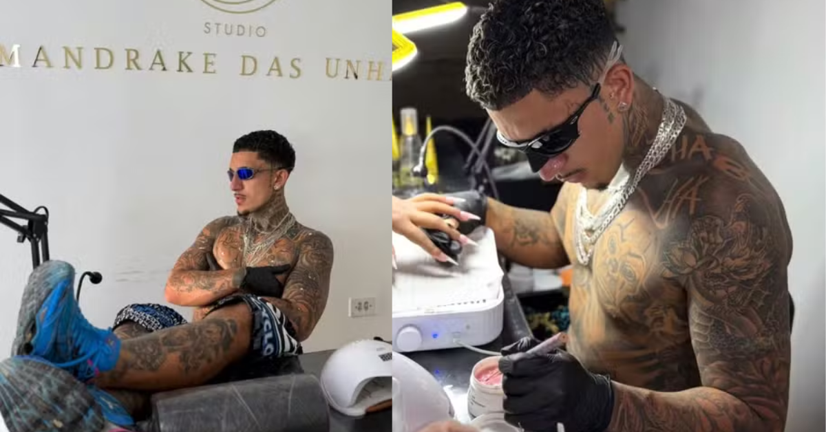 Mandrake das Unhas mostra uma de suas produções de unhas personalizadas.